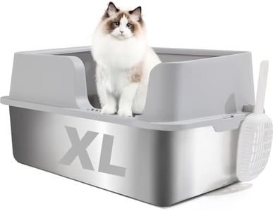 FURRYPAWS XL Stainless Steel Cat Litter Tray, Easy to Clean and Leak-Proof Stainless Steel Litter Box, 20L Large Cat Litter Trays with Litter Scoop (61x41x30cm)