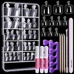 100pcs Clear Press on Fake Toe Nails with Nail Glue, Cuticle Pusher & Nail File, Teenitor Full Cover False Toenail Kit for Salon