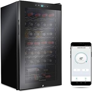 Ivation 34 Bottle Compressor Wine Cooler Refrigerator with Wi-Fi Smart App Control Cooling System | Large Freestanding Wine Cellar Fridge For Red White Champagne or Sparkling, Black Glass Door & Lock