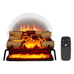 FLAMME 23’’/58cm Portable Basket Electric Fire, 1000W/2000W Heater, White Birch Log Set, Crackling Sound Effect, Remote Control