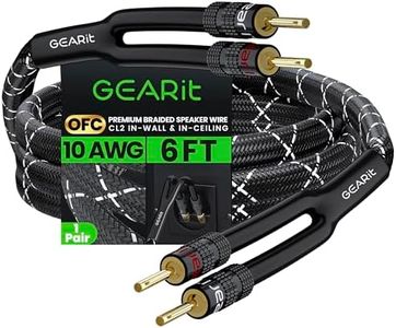 GearIT 10AWG Speaker Cable Wire with Gold-Plated Banana Tip Plugs (6 Feet) in-Wall CL2 Rated, Heavy Duty Braided, 99.9% Oxygen-Free Copper (OFC) - Black, 6ft