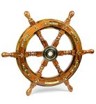 Nagina International Nautical Premium Sailor's Hand Crafted Brass & Wooden Ship Wheel | Luxury Gift Decor | Boat Collectibles (16 Inches, Anchor & Strip)