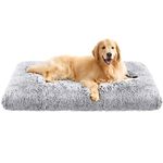 Feandrea Dog Bed, Fluffy Anti Anxiety Dog Crate Mattress, Calming Pet Beds, Washable Dog Pillow Cushion, Plush Dog Mat with Anti-Slip Bottom, 122 x 74 cm, Light Grey PGW204G01