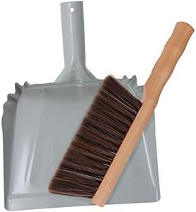 OAKART Metal Dust Pan and Brush Set Soft Bristle Wooden Broom Heavy Duty Pan Portable Size