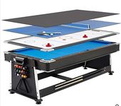 RUP Modern 4 in 1 Multi Functional MDF Pool Billiard Table, with Air Hockey and Table Tennis Table and Dinning Table, 7ft for Adult