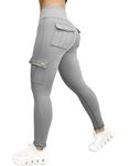 Nuofengkudu Gym Cargo Leggings with Pockets High Waisted Tummy Control Women Running Sports Trousers Push up Butt Lifting Stretch Soft Tights Bottoms Fitness Workout Pants Streetwear Y-Light Grey M