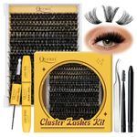 QUEWEL DIY Lash Extension Kit, 300pcs 100D Cluster Lashes Mixed 10-20mm Lash Clusters Kit, Lash Bond and Seal Waterproof, Individual Lash Applicator and Brush, DIY Lash Extension at Home(100D Dense01)