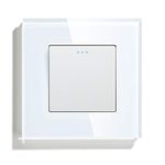 BSEED Light Switch 1 Gang 1 Way,Glass Light Switches,Screwless 10A Rocker Tactile Wall Switch,White Crystal Toggle Switch