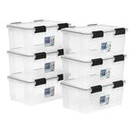 IRIS USA 18 L (19 US Qt) Storage Box with Gasket Seal Lid, 6 Pack - BPA-Free, Heavy Duty Moving Containers with Tight Latch, Weather Proof Tote Bin, WEATHERPRO - Clear/Black