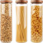 Danmu Art 1700ml 3pcs Glass Spaghetti Pasta Storage Container with Wooden Lids - Glass Jars Canisters - Food Storage Jars for Cereal Nuts 1700ml