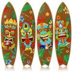 Blulu 4 Pcs Tiki Surfboard Wall Hanging Sign Surfboard Beach Signs Tiki Totem Decorations Surfboard Wall Decor Summer Theme Decor Hawaiian Luau Party Decoration for Aloha Tropical Birthday Party