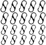 20pcs Carabiners - Black Anti-Theft Carabiners, Double Clip Hook Keychain Carabiners for Luggage, Outdoor Hiking, Fishing, Camping (Stainless Steel, Large and Medium)