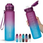 32oz Water Bottle with Scale Marker, 1L Large Capacity Motivational Water Bottles BPA Free, Tritan Material, Flip Lid, Leakproof Security Lock for Fitness Gym Camping School (Gradient)