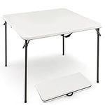 TANGZON 34" Folding Picnic Table, Fold-In-Half Square Table with Carry Handle, Indoor Outdoor Lightweight & Portable Plastic Dining Trestle Table for Camping Party BBQ, 100KG Weight Capacity (White)