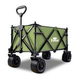 TMZ Collapsible Folding Wagon Cart, Outdoor Utility Garden Cart, Heavy Duty Camping Wagon with Big Wheels，Foldable Wagon for Sports, Shopping, Fishing and Beach-Green