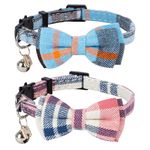 HSIGIO 2 Pack Cat Collar with Bells, Breakaway Cat Bowtie Collars, Blue Pink Plaid Safety Kitten Collars for Girl Female Boy Male Cats