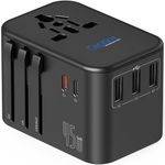 Ceptics Universal Travel Adapter, 45W International Power Adapter with PD & QC 3.0 Dual USB-C, 3 USB Travel Adapter Worldwide, Type I C G A Outlets 110V 220V A/C - EU Euro US UK (11-KU)
