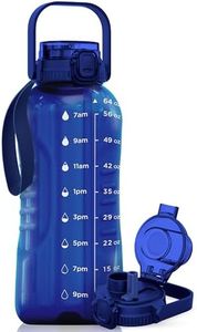 AQUAFIT 64 oz Water Bottle with Time Marker - 2in1 Straw & Chug Lid - BPA Free Big Water Bottle with Straw - Gym Water Bottle with Strap - Water Jug (64 Ounces, Blue)