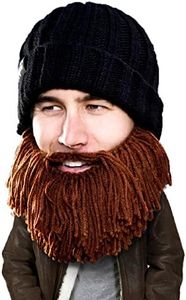 Beard Head Barbarian Vagabond Beanie - Original Handmade Knit Hat and Removable Brown Beard