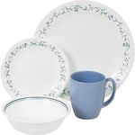 Corelle Livingware Country Cottage Break and Chip Resistant Glass Dinnerware Set, 16-Piece, Service for 4, Green/ Blue