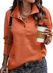 SHEWIN Womens Sweatshirt Casual Long Sleeve Lightweight Oversized Sweatshirts Loose Button Pullover Tops Fall Outfits for Women 2024,US 16-18(XL),Orange