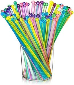 100 Pieces Disposable Plastic Round Top Crystal Swizzle Sticks (MultiColor)