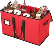 Sattiyrch Christmas Figurine Storage Box & Xmas Figurine Container,600D Canvas Ornament Storage Container,Keeps 8 Holiday Figurines 15 Inches,Adjustable Area and Pockets for Decorations