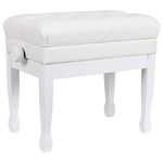 Innox PB 50W Piano Stool - Height-adjustable - Padded Cushion - Storage Compartment - White Piano Bench - Keyboard Bench - Wooden - Classic Style