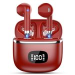 Wireless Earbuds - Headphones Bluetooth 5.3 with 4 ENC Noise Cancelling Mics - HiFi Stereo Deep Bass - 40 Hours Playtime in Ear Earphones - USB-C Fast Charging - Perfect for Sports/Work/Leisure-Red