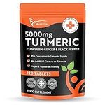 Turmeric Tablets 5000mg with Black Pepper & Ginger - 120 High Strength Curcumin Supplements - Turmeric and Black Pepper Tablets (Not Turmeric Capsules or Powder) Vegan & Gluten Free