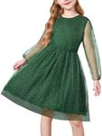 Arshiner Girls Christmas Dress Long Sleeve Mesh Glitter Sparkle Dress Green Kids Xmas Clothes Size 8-10