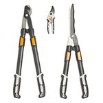 VonHaus 3Pc Garden Shears Set – Tree Lopper, Hedge Shears, Garden Secateurs/Pruning Shears – Telescopic Extendable Handles – Soft Grip – Lightweight