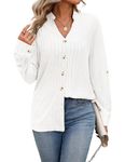 LILYCHIC Women's Long Sleeve Button Down Shirts V Neck Textured Long Sleeve Blouses Casual Dressy 2024 Fall Trendy Shirts Tops White M