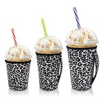 AJLTPA Iced Coffee Sleeve Insulator Sleeves for Cold Drinks Beverages, 3 Pack Reusable Neoprene Cup Sleeve with Handle for 16-32oz Coffee cups (White Cheetah)