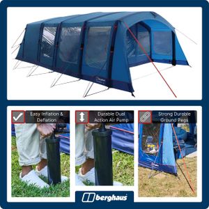 Berghaus Freedom 7 Nightfall Tent – 7 Person, Porch, Darkened Bedrooms, Blue