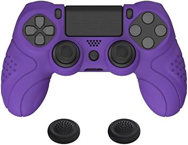 PlayVital Guardian Edition Purple Ergonomic Soft Anti-Slip Controller Silicone Case Cover for ps4, Rubber Protector Skin with Joystick Caps for ps4 Slim/Pro Controller