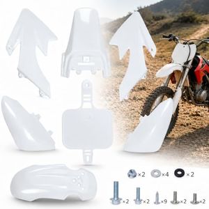 Podoy CRF50 Body Fender Kit for Compatible with XR50 XR 50 CRF 50 SDG SSR Pit Dirt Motor Trail Bike Black with Bolt Work Fairing Plastic (White)