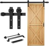 HIDALIFE 6FT Sliding Barn Door Hardware Kit, Black Steel Slide Sliding Track Rail, Heavy Duty Track Roller Set with Handles/Latch Antique Indoor Decoration for Kitchen, Bedroom, Barns, Garages