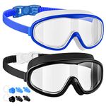 EasYoung Adult Swim Goggles, Pack of 2 No Leaking Swimming Goggles Anti-Fog UV Protection, Wide Vision Swim Glasses with Nose Clips Ear Plugs for Men Women Youth, Over 15