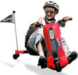 ELEMARA Electric Go Kart for Kids with Stepless Speed,12V Crazy Cart with Adjustable Seat,5 MPH Drift Cart with Pennant, Kids Ride On Toy with LED Lights,Music,Bluetooth,for Kid Age 6+, Red