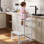 Kids Step Stool for Kitchen, Height Adjustable Toddler Tower with Safety Rail, Steel and Wood Toddler Kitchen Stool Helper Kids, Learning Tower, Nursery Helper Stand Stool