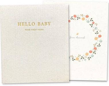 Peachly Baby Memory Book - First Year Baby Book Keepsake for Milestones - Simple Cute Scrapbook Journal for Girl - Natural Linen - Clementine