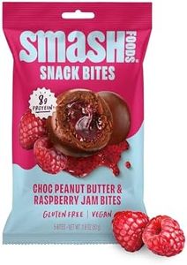 Smash Foods Raspberry Energy Bites | 5 Gluten-Free Vegan Snack Balls with No Sugar Added | 8g Protein, Superfood Jam, Chia Seeds | On-the-Go Convenience | Chocolate Peanut Butter & Raspberry | 8 Packs
