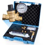 rVandtt RV Fresh Water Kit - RV Water Pressure Regulator, Inline Water Filter, Hose Splitter, Brass Elbow, Flexible Connector, Hose Quick Connects, Leak Repair Kit, and Carrying Case