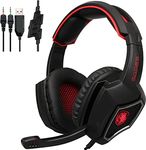 SADES 7.1 Surround Stereo SoundGaming Headset, USB Over Ear Gaming Headphones, Red Headset with Noise Cancelling & Mic Volume Control & Led Light for PC MAC Laptop Computer Games