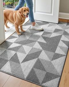 DEXI Front Door Mats for Entryway, Non Slip Washable Entry Doormat, Absorbent Resist Dirt Inside Floor Mat, Low-Profile Entrance Mat, 32"X48", Grey/White
