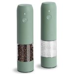 Electric Salt and Pepper Grinder Set, USB Rechargeable, Automatic Salt and Pepper Mill Grinder with Adjustable Coarseness, Electric Salt Shakers, LED Light, Refillable, Kitchen Gadgets (2 Packs, Sage)