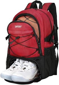 DAFISKY Basketball Backpack with Ball Compartment – Large Basketball Bag with Shoes Compartment Soccer Volleyball Bag Sports Backpack for Football, Red