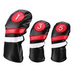 LONGCHAO Golf Head Covers 3pcs/Set Driver Fairway Wood Headcovers White Red and White Vintage PU Leather 1 3 5 Driver and Fairway Head Covers for Golf Club(Black)