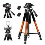 JOILCAN Camera Tripod for Canon Nikon Sony, 65" Aluminum Alloy Tripod Stand with Detachable Head & Phone Holder, Lightweight DSLR Tripod for Smartphone/Vlog/Streaming, Max Load 5.5kg - Orange